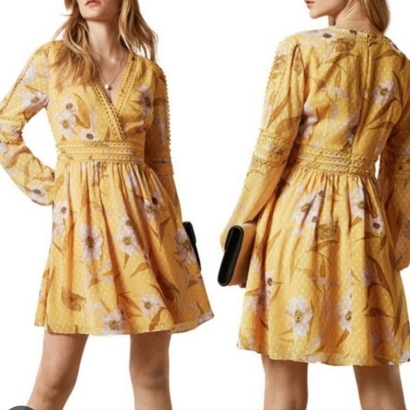 🍒EUC🍒 TED BAKER YELLOW FLORAL PRINT DRESS - Picture 5 of 9